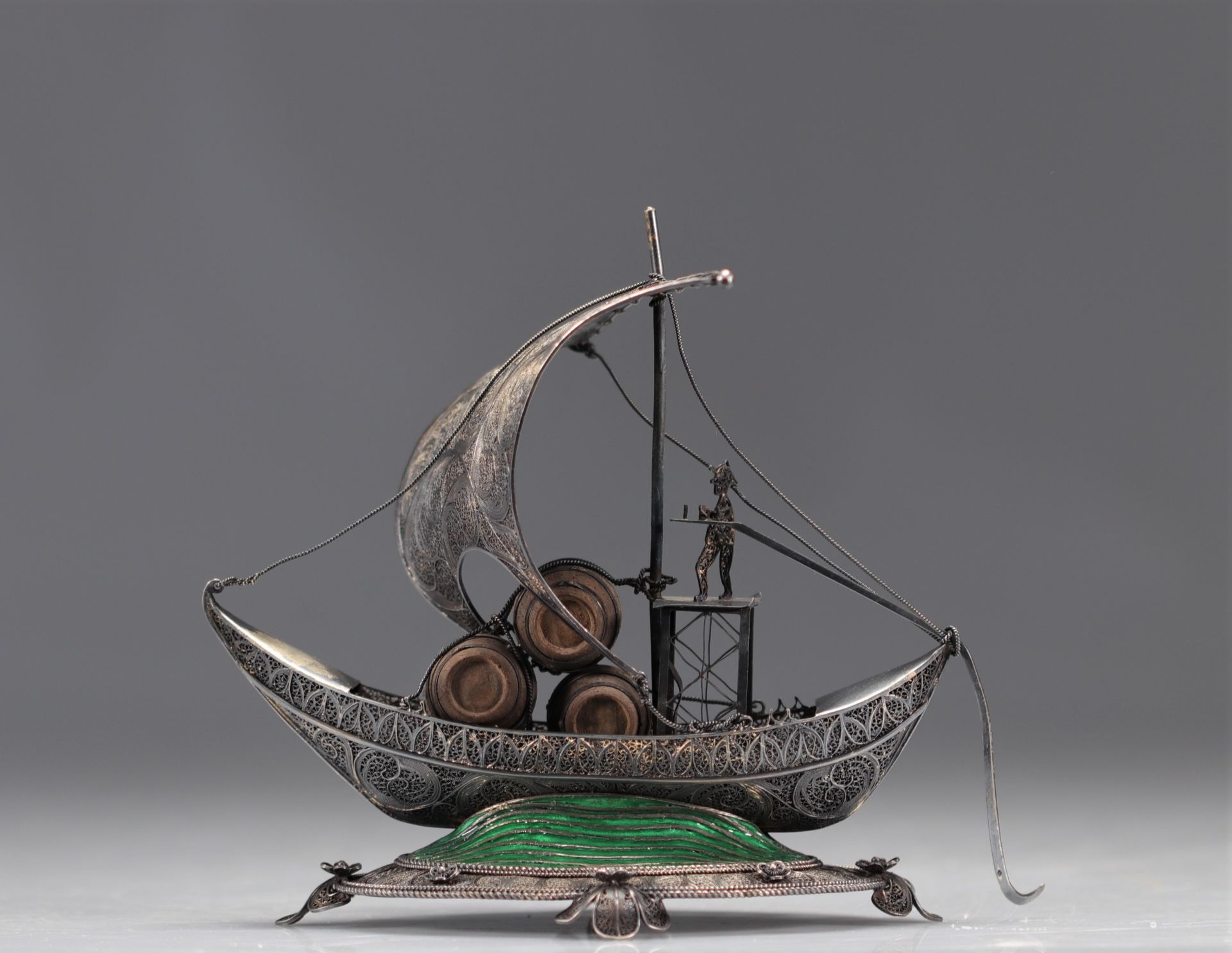 Sculpture in silver filigree and enamel "the boat" and hallmarked - Image 2 of 3