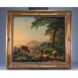 Balthazar Paul OMMEGANCK (1755-1826) Oil painting "cows and sheep in a meadow"