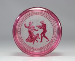 Val Saint Lambert Joseph Simon bonbonniere acid-etched lid with antique decoration