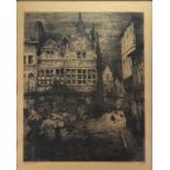 Jules DE BRUYCKER (1870-1945) Etching "The Jean Palfijn House. Ghent (1912)"