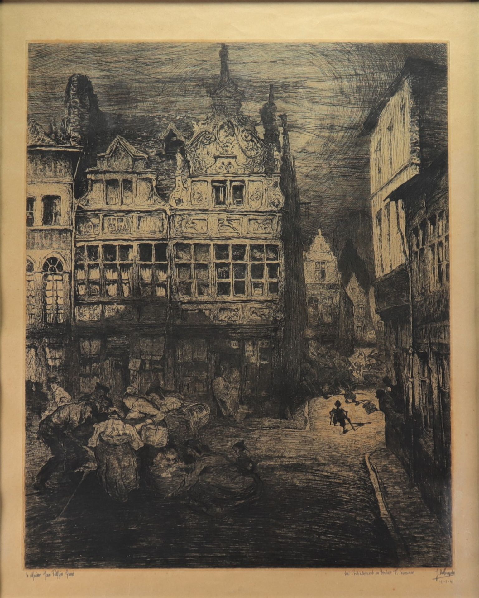 Jules DE BRUYCKER (1870-1945) Etching "The Jean Palfijn House. Ghent (1912)"