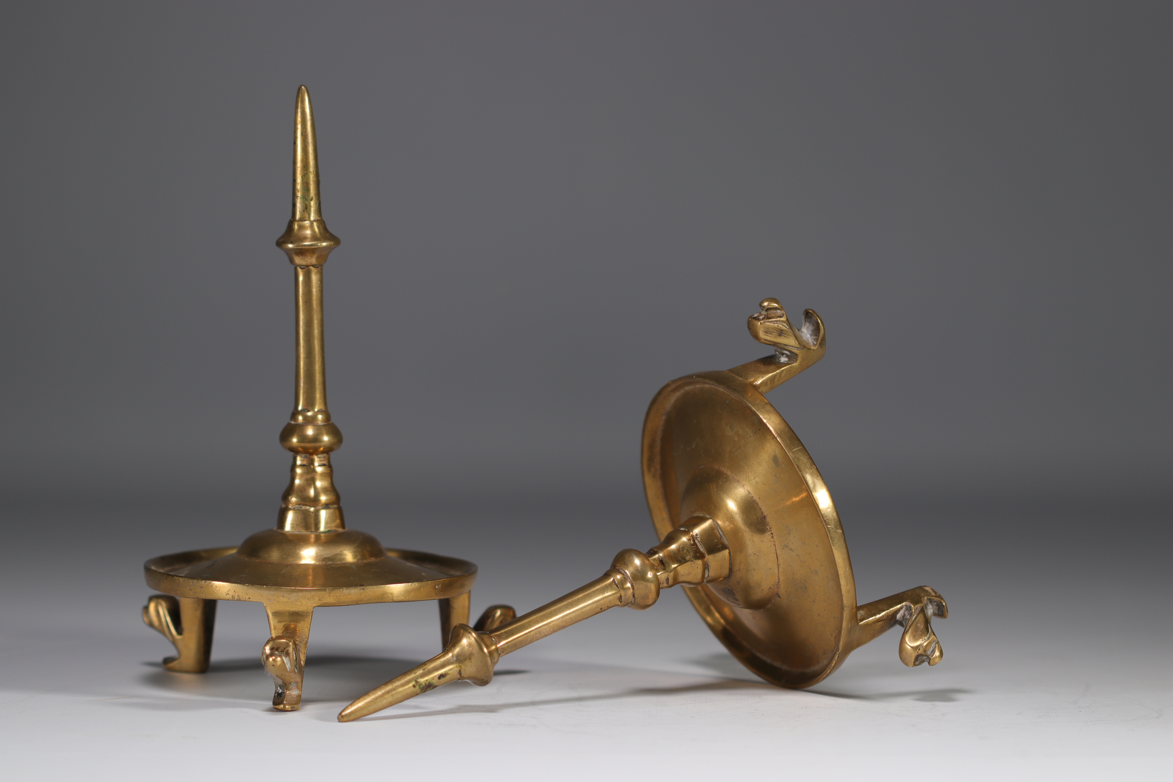 (2) Candleholders with a central bronze spike - haut epoque models - Image 2 of 2