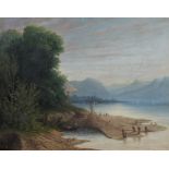 Oil on canvas "animated river view" from 19th century