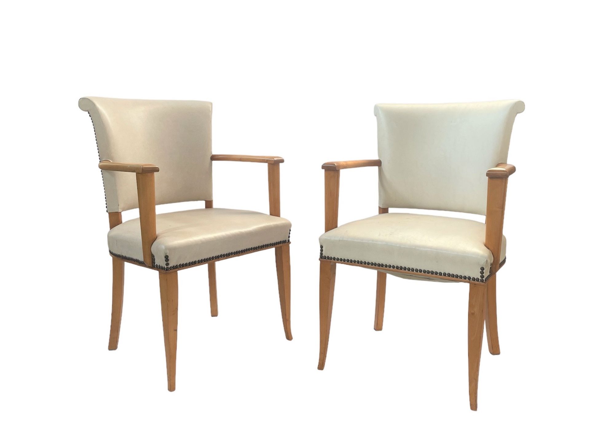 (2) Pair of armchairs in sycamore wood in the style of Art Deco in the taste of Andre Arbus