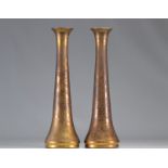 (2) Pair of large Val Saint Lambert "galvanoplastie" vases with floral decoration in dark tones - Ar