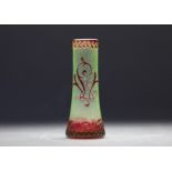 Val Saint Lambert acid-etched vase lined in red and urane