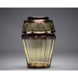 Val Saint Lambert topaz crystal vase with red Art Deco lining