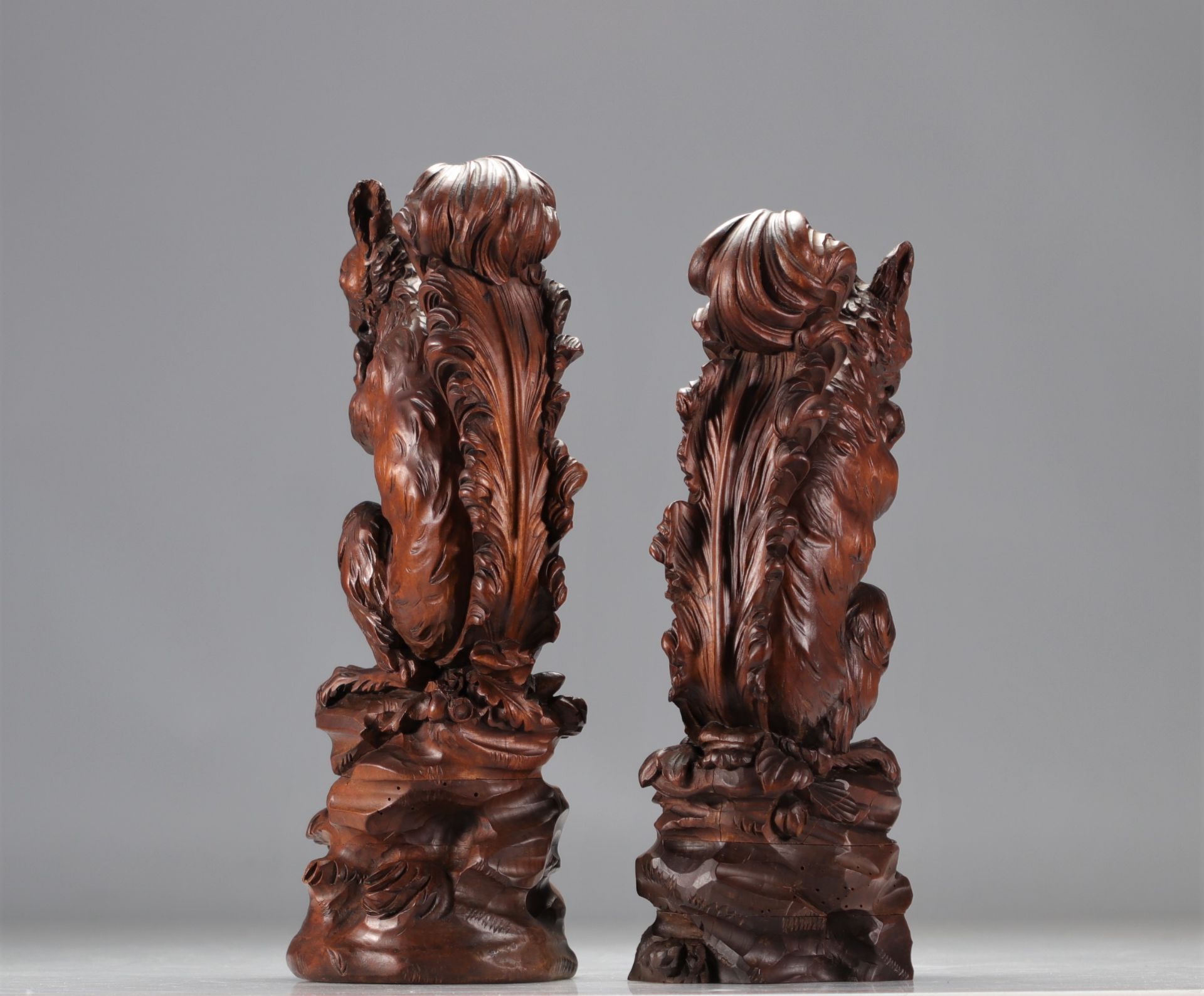 (2) Pair of walnut squirrels, black forest work - Image 4 of 5