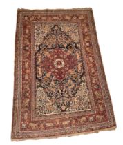 Antique Persian rug with animal and warm tone decoration