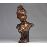 Bust of a young woman in bronze in Art Nouveau