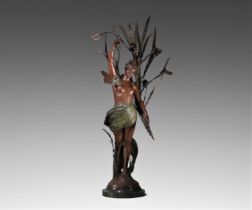 Large lamp "young woman with reeds and dragonflies" Art Nouveau