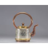 Chinese teapot decorated with immortals on a gray background