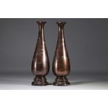 (2) Large pair of bronze vases with silver inlay from the 19th century