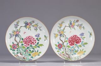(2) Pair of Famille Rose porcelain dishes decorated with flowers and butterflies from 18th century
