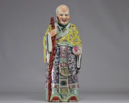 Multi-coloured Shoulao statue in Famille rose porcelain from the Tongzhi period from the 19th centur