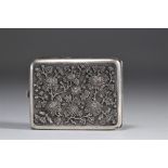 Solid silver card case decorated with flowers and figures