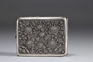 Solid silver card case decorated with flowers and figures