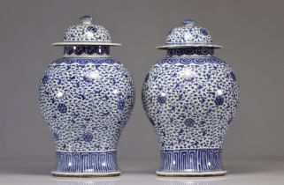 (2) Pair of white and blue china porcelain covered vases from 18th century