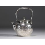 Solid silver teapot with bird design from Japan circa 1900