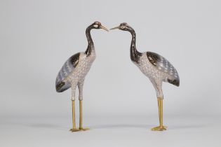(2) Pair of cloisonne cranes from the Chinese Republic period (1912 - 1949)
