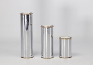 Staffan ENGLESSON (20th century) suite of 3 cylindrical candlesticks in brass and steel circa 1950