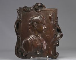 Art Nouveau bronze plaque bust of a young woman