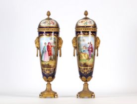 Pair of Sevres porcelain vases 19th century romantic scene bronze mounting