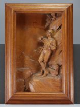 Black forest work carved wood bas relief