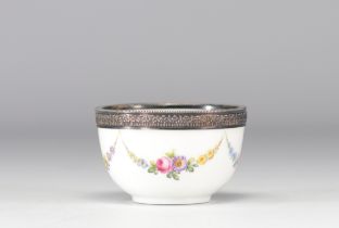 Bowl decorated with floral friezes and a Minerve hallmarked silver mounting from Sevres (France)