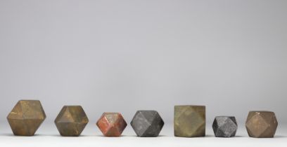 Set of 7 painted wood and ceramic Polygons - early 20th century