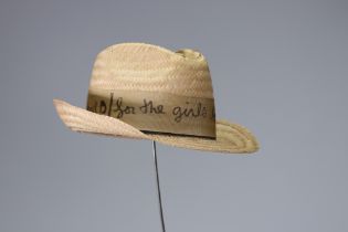 Ben Vautier (1935). Straw hat with fabric ribbon with a handwritten text by Ben text: "Pour que l