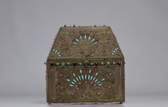 Alfred Louis DAGUET (1875-1942) Large repousse copper case with stylised decoration and coloured cab