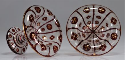 (2) Pair of Voneche suction bowls decorated with red and gold flowers