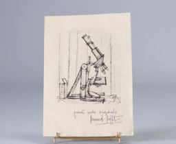 Bernard Buffet (1928-1999). "The microscope". Drypoint on wove paper. Signed "Bernard Buffet" in the