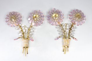 (2) Pair of wall lights decorated with flowers from the 1970s