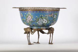 Blue cloisonne bronze bowl with bronze feet from 19th century