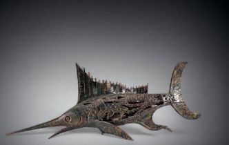 Brutalist swordfish sculpture by Azzurini Tonino 1970 from Italy
