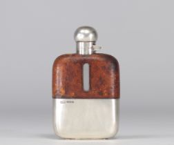 Solid silver and leather Whisky flask by James Dixon & Sons from 1930