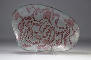 Bowl with acid-etched African decoration from the 1950s - Austrian work