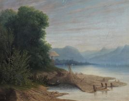 Oil on canvas "animated river view" from 19th century