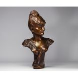 Alphonse Henri NELSON (1854-1919) Bronze bust "Mutine" Art Nouveau