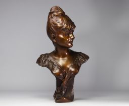 Alphonse Henri NELSON (1854-1919) Bronze bust "Mutine" Art Nouveau
