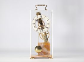 Edmond Mathey Swiss skeleton clock with agate base