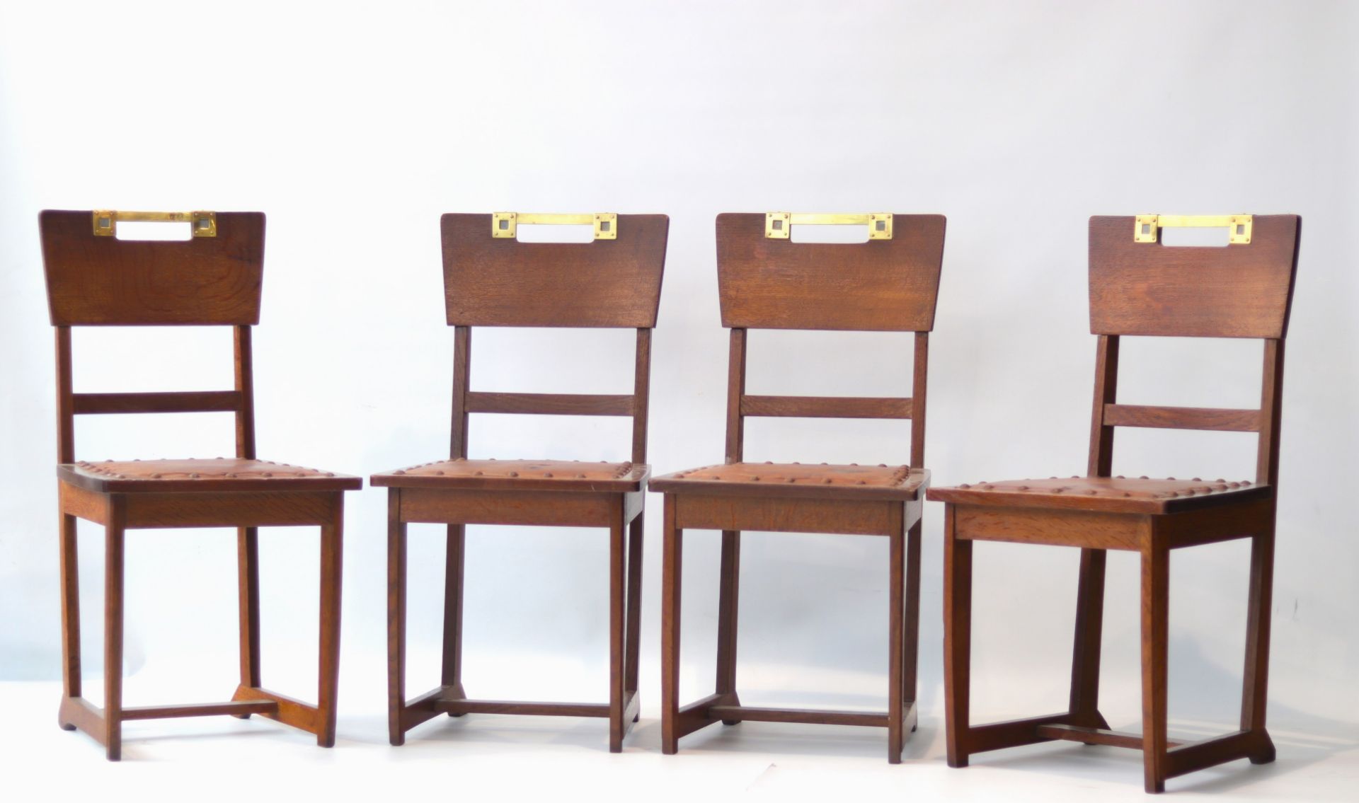 Gustave SERRURIER BOVY (1858-1910) Chairs (4) rare "oak and brass" model - Bild 9 aus 11