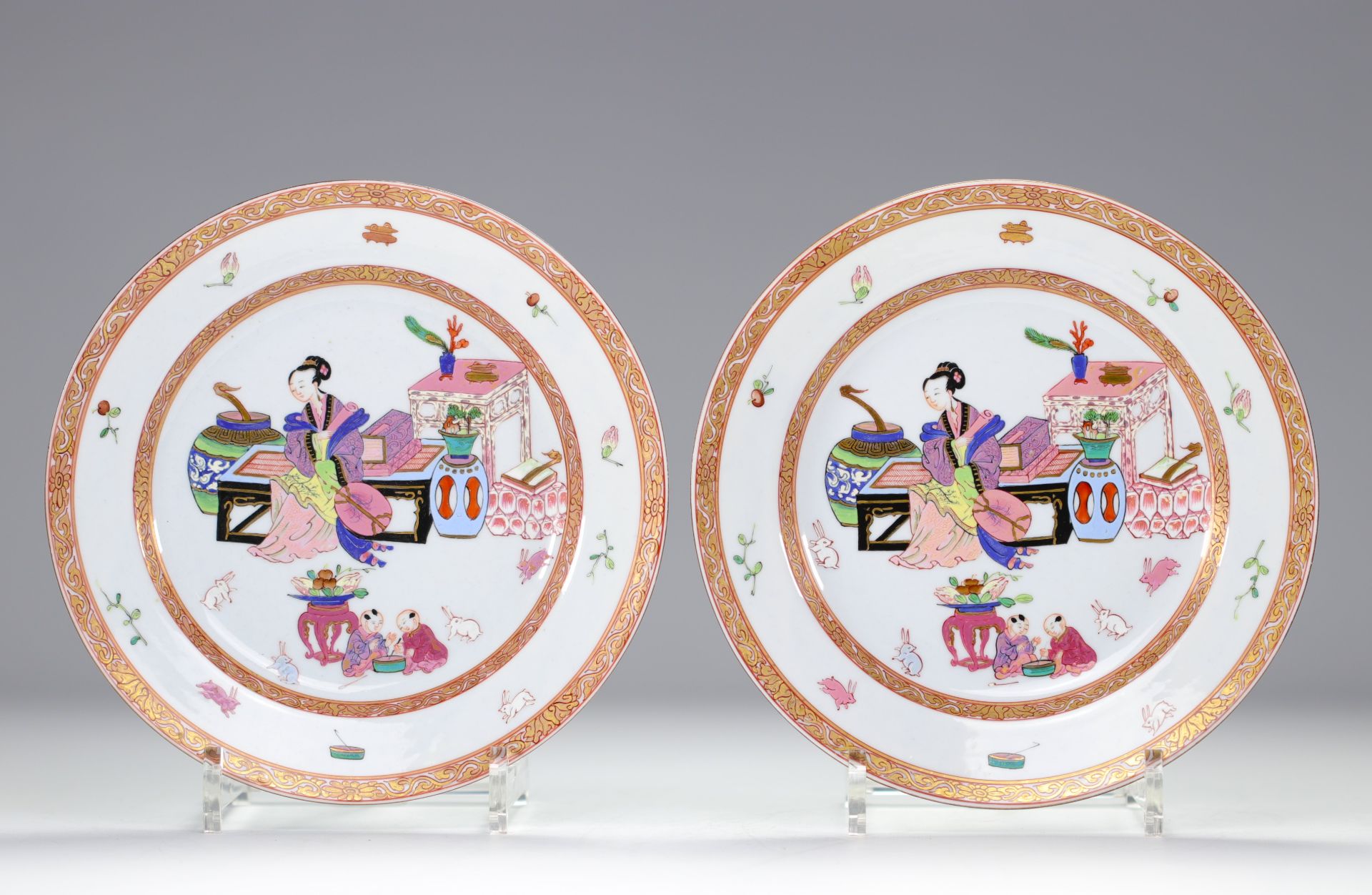 (4) HEREND 1856 four porcelain plates with Asian decoration in the famille rose style - Bild 4 aus 5