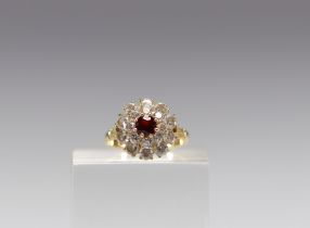 Ring in 18k gold White sapphire and Ruby.WEIGHT 3.9 GR