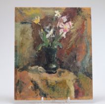 SHA Qi SADJI (1914-2005), Oil on cardboard â€œBouquet of flowersâ€.