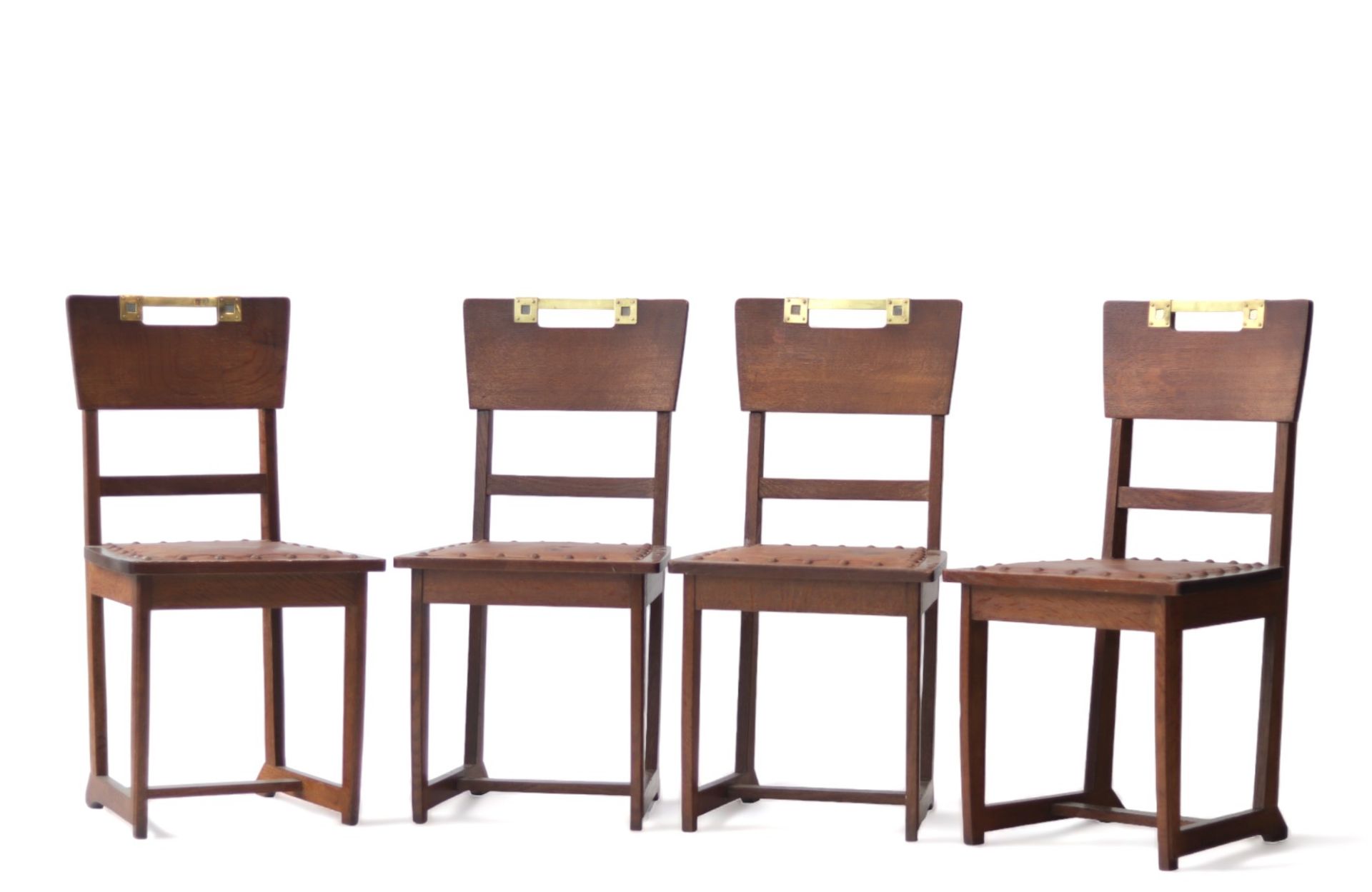 Gustave SERRURIER BOVY (1858-1910) Chairs (4) rare "oak and brass" model - Bild 11 aus 11