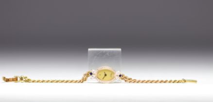 Quartz watch Chopard lady gold 18k diamonds and small sapphire. 18.1GR