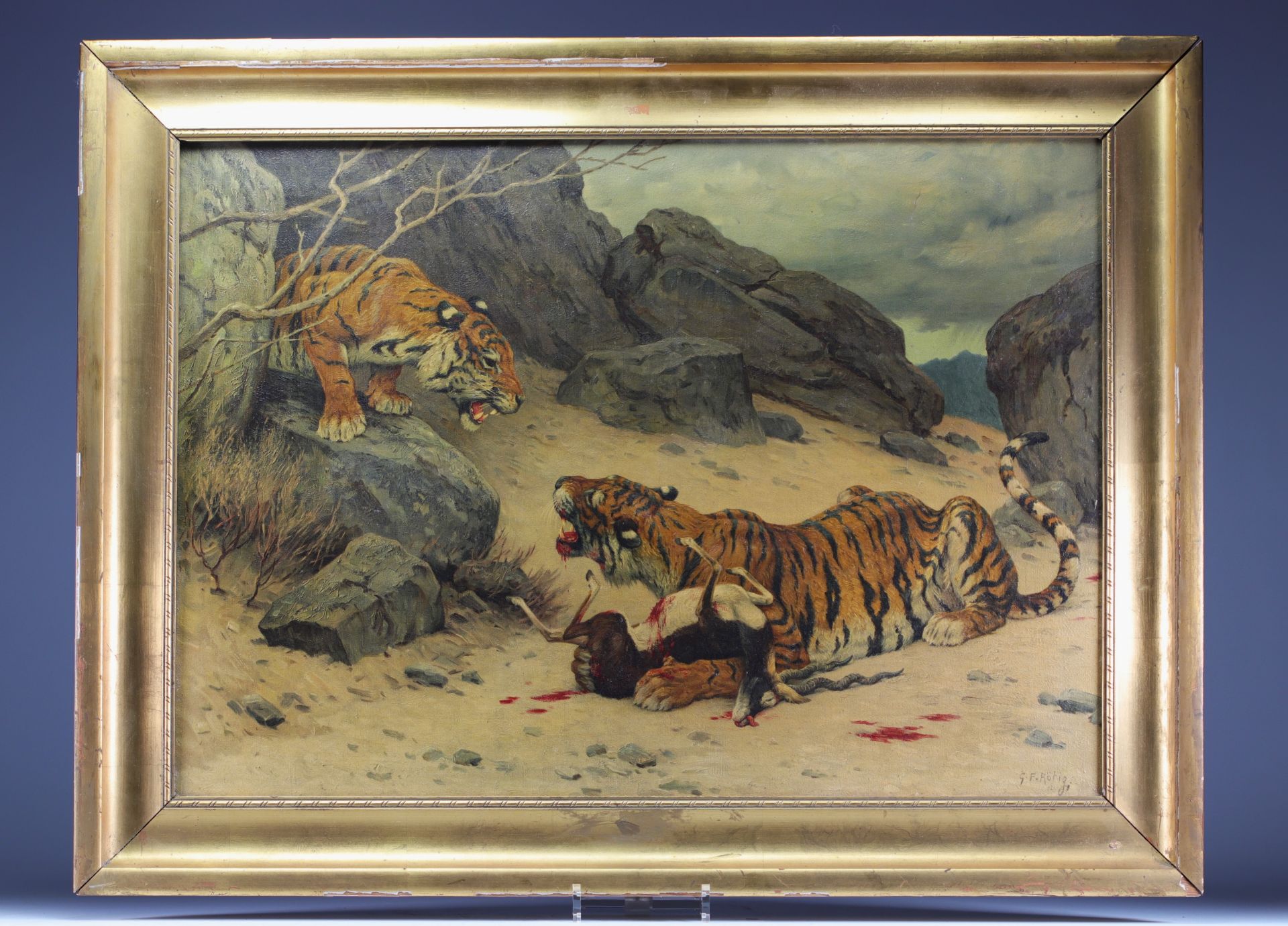 Georges Frederic ROTIG (1873-1961) Oil on canvas "The Tigers - Image 2 of 2